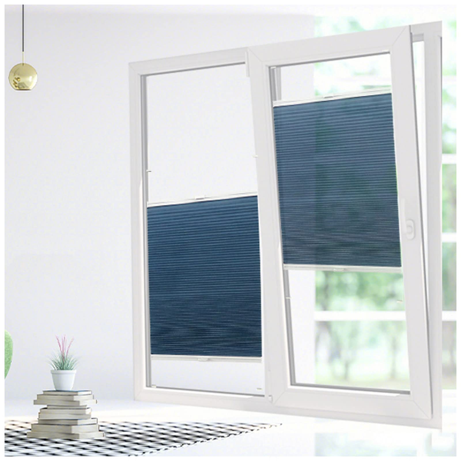 DLLY Wabenplissee Ohne Bohren, Lichtfilterung Waben-plissee, Thermo Plissee Rollo Jalousie Für Fenster Und Türen, Wabenplissees 30/40/60/80/90/110cm,Blue-55x200cm/21.7 * 78.7in