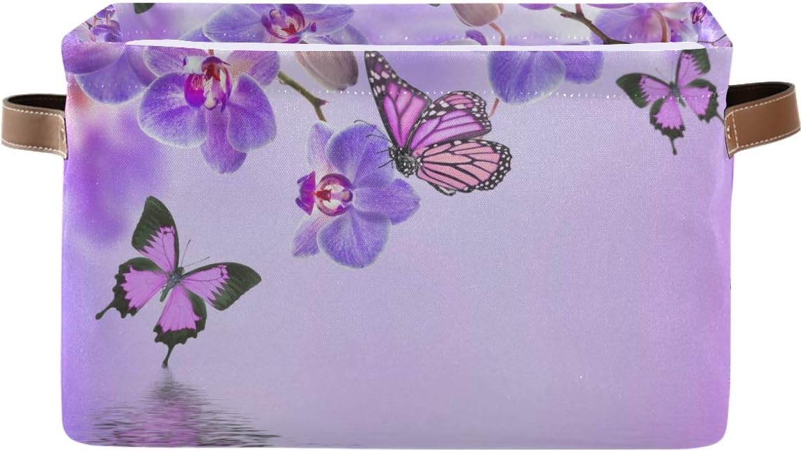 Storage Basket Cube Spring Flower Orchid Butterfly Large Collapsible Toys Storage Box Bin Laundry Organizer for Closet Shelf Nursery Kids Bedroom,15x11x9.5 in,1 Pack