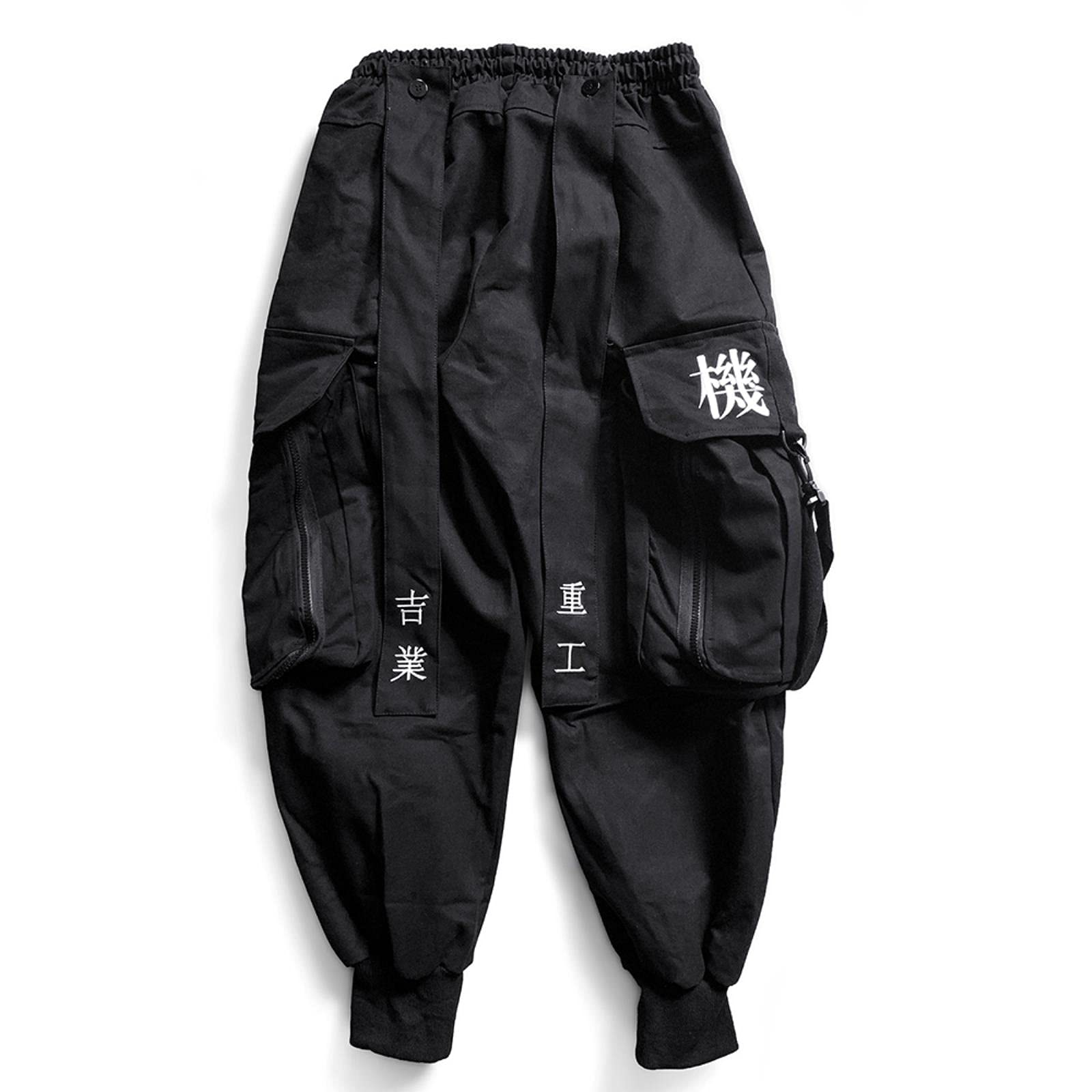 Yujun Japonés Streetwear Techwear Pantalones de Carga para Hombres Baggy Wide Black Jogger