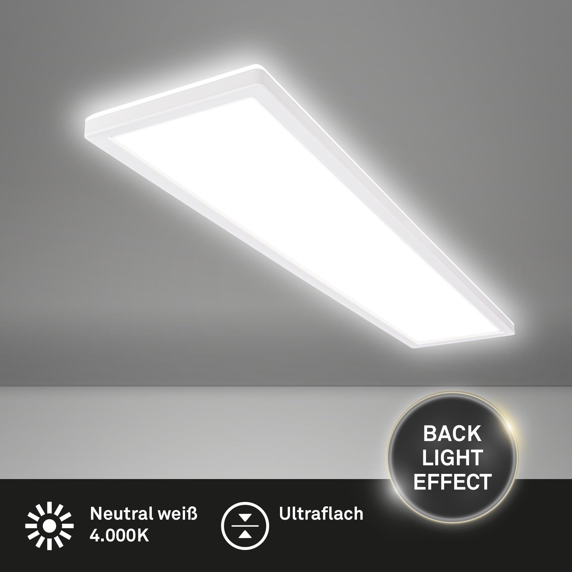 Briloner - Plafón LED, Panel LED, Ultra Plano, Efecto Retroiluminación, Luz Blanca Neutra, 36W, 4800 Lúm, Plafon LED Techo, Luces LED Habitacion, Rectangular, Luces LED Cocina, Luz, 98x20 cm, Blanco