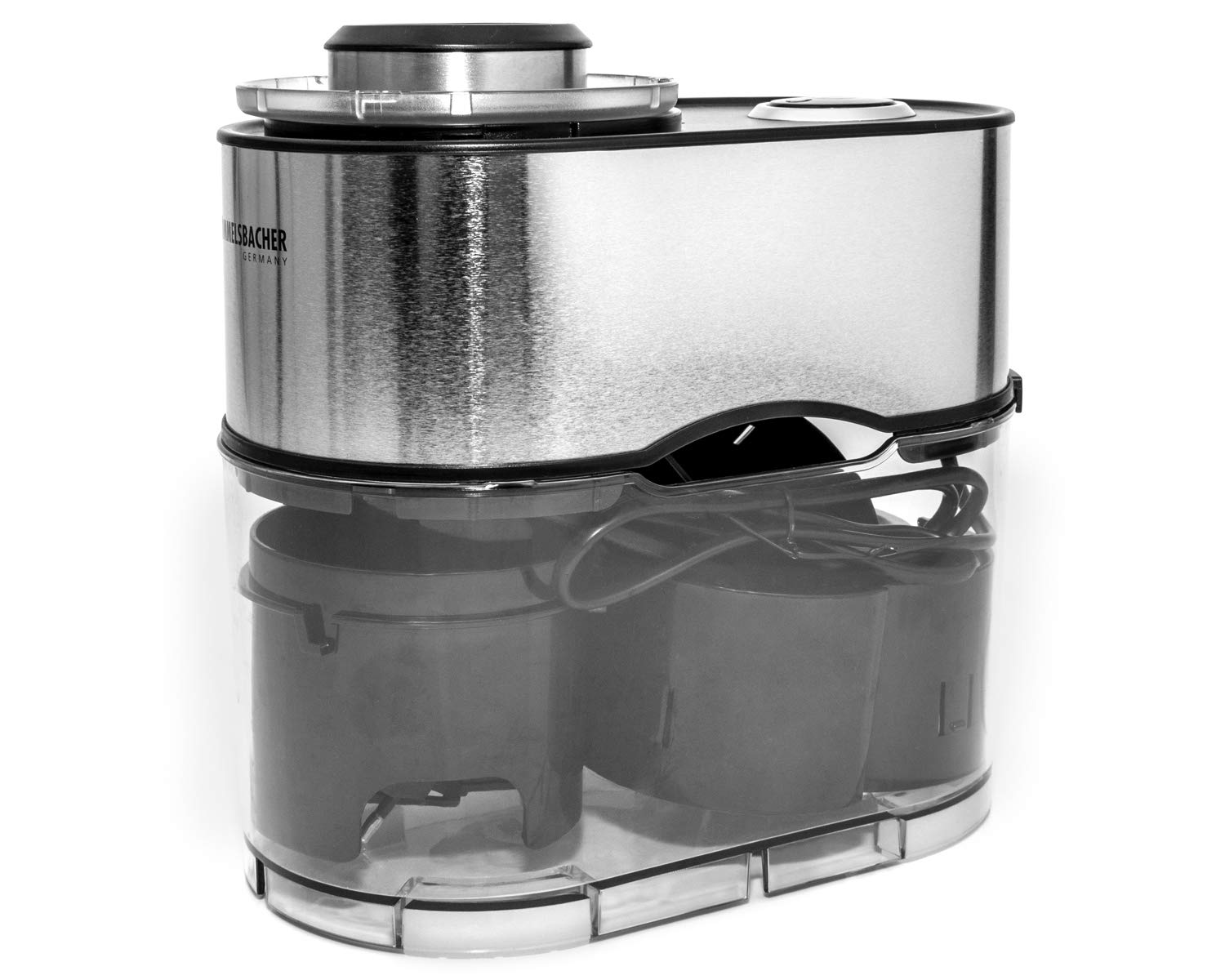 ROMMELSBACHER Spiralschneider EGS 80-5 Messereinsätze für verschiedene Gemüsenudeln, 2,5 Liter Auffangbehälter, großer Einfüllschacht, 2-fach Sicherheitssystem, komplett zerlegbar, Edelstahlgehäuse
