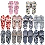 Chuarry 10 Pairs Floral Cotton House Slippers for Guest Women Washable Indoor Cotton Slippers Open Toe for Hotel Travel Airplane Spa, 2 Sizes