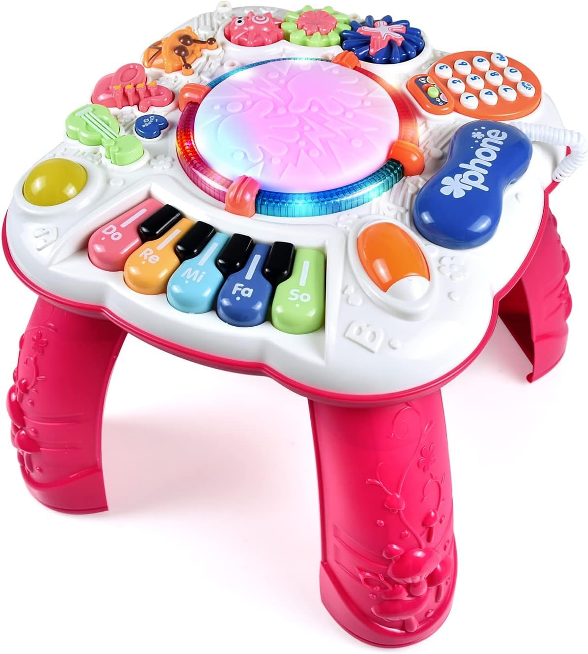 Cemirk Baby Activity Table, Baby Musical Toys 6-12 Months, Activity Center for 1 2 3 Years Old, Red(Size:30 * 30 * 30cm)