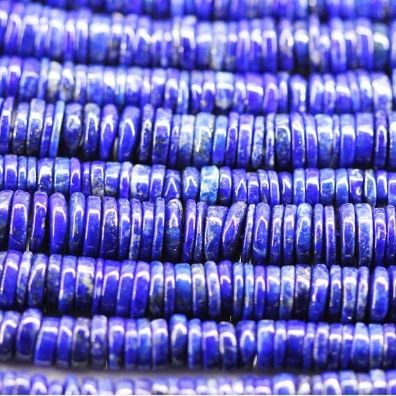 LKBEADS Natural Afghan Blue Lapis Lazuli Smooth Rondelle Tyre Wheel Micro Craft Loose Beads Strand 15" 5 mm
