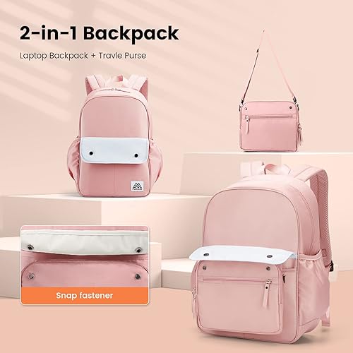 Miniatura 2 de Linda mochila 2 en 1 para mujer, mochila ligera para laptop de 15.6 pulgadas, mochilas informales, mochila resistente al agua, rosa, Rosa-1, Mochila