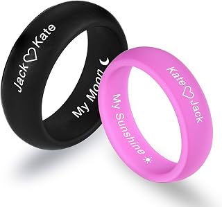 Personalized Matching Silicone Rings for Couples His and Hers Wedding Ring Sets Custom Engraved Text/Symbol Wedding Band Promise Rings Gift for Husband Wife