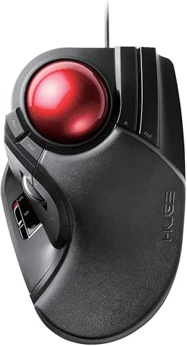 ELECOM HUGE Trackball Mouse, Wired, Finger-Operated, 8-Button Function, Palm Rest