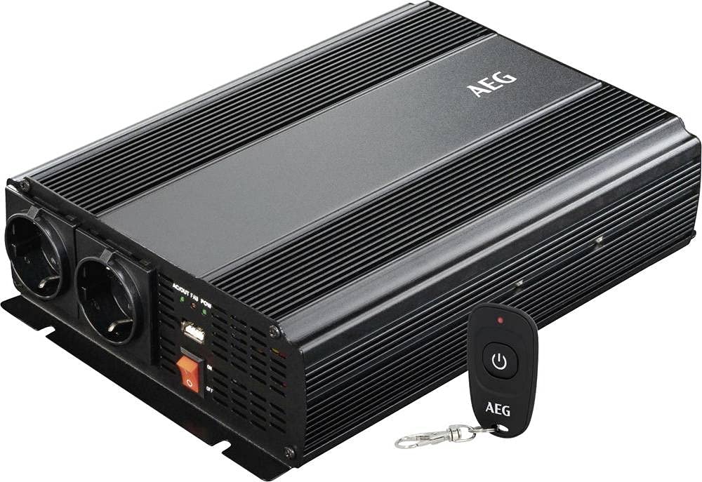 AEG Automotive Modifizierter Sinus-Spannungswandler 1000 W, 12 V DC zu 230 V AC, Funkfernbedienung, USB-Ladeport, Festinstallation
