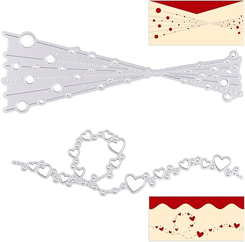 Troqueles para hacer tarjetas, 2 troqueles de corte de acero al carbono, corazón de encaje y burbujas, troqueles de metal para borde de corazón,