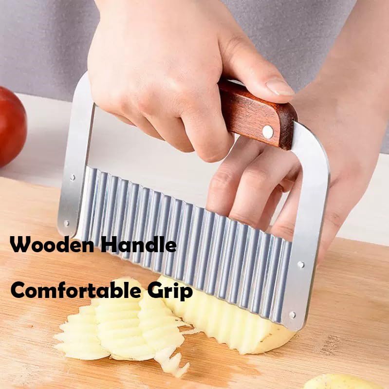 Miniatura 3 de Cortador grande de acero inoxidable resistente para papas, zanahorias y frutas, verduras, papas, cebollas (estilo de madera II, 1 unidad)