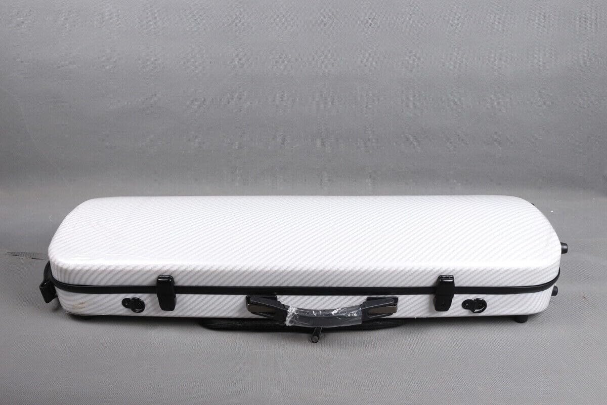 Estuche de violín rectangular de fibra de carbono 4/4 de tamaño completo, caja de violín con bloqueo de código, ligera de color claro con correa fuerte (blanco)