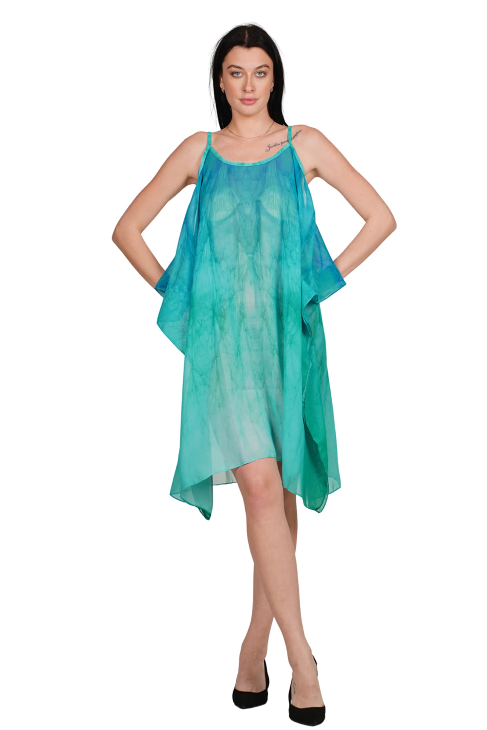 dressprinted Round Crepe Women’s Digital Printed Kaftan Dress – Free Size S to 4XL – Beach Wear, Night Wear & Lounge Dress Aqua Color-picture-20
