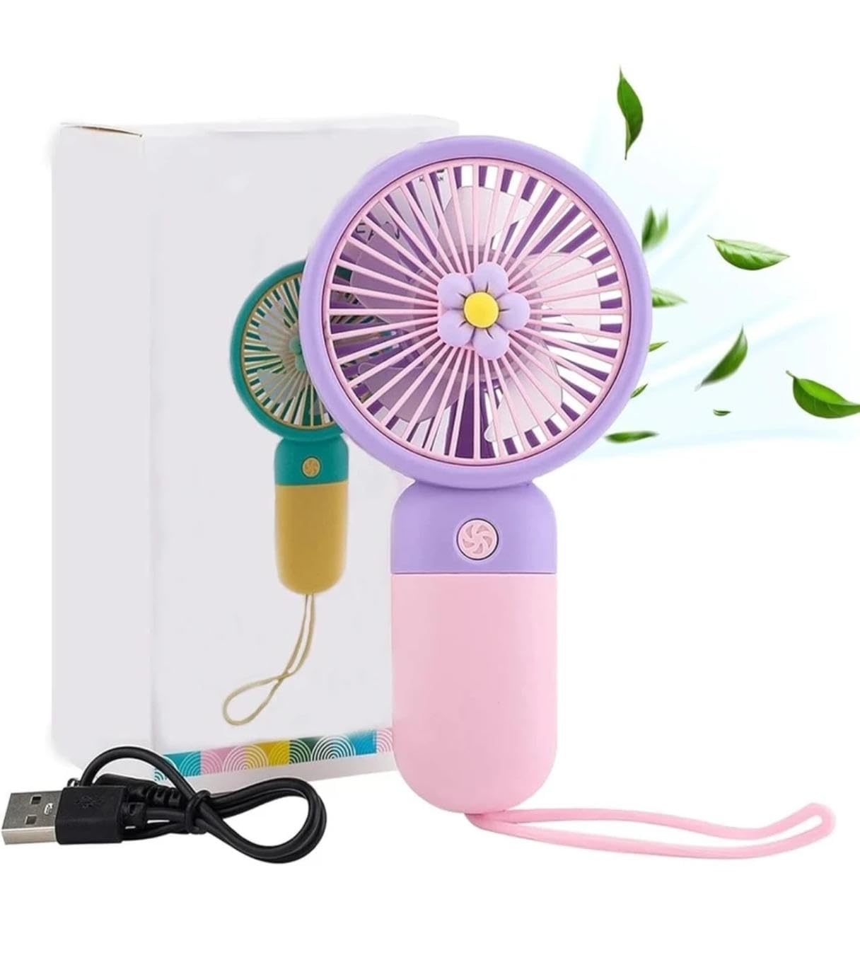 Colorful Desktop Portable USB Fan Built-in Rechargeable Battery Operated Summer 3 High-Speed Cooling Fan Table Hand Base For Home Office Indoor Outdoor Travel (PURPLE)-image-39