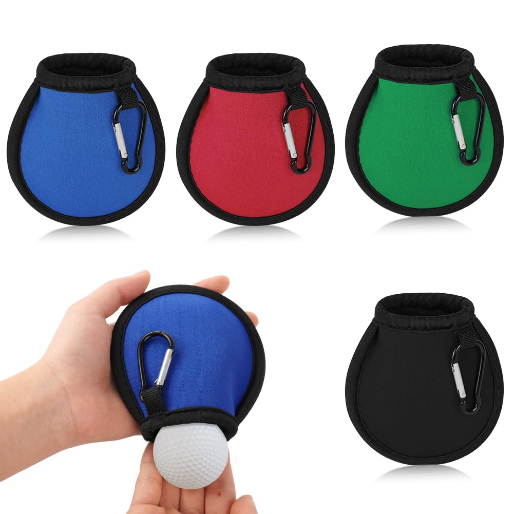 AYESY Golf Ball Cleaner Pouch, Waterproof Golf Ball Cleaning Bag, Golf Ball Cleaner Pouch with Carabiner Double Layers, Golf Accessories for Men Women Gift-4PCS multi -color