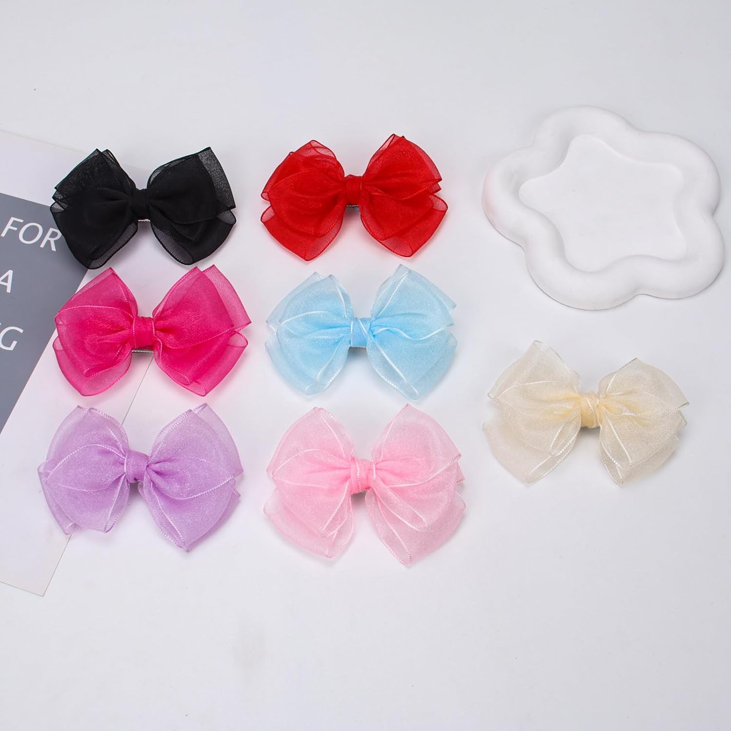 4.5-Inch Hair Bows Organza Alligator Clips Delicate Double Luster Sheer Mesh Hair Accessories for Girls, Toddler, Kids and Women Birthday Wedding Christmas Occasions- Set of 2 - Image 7