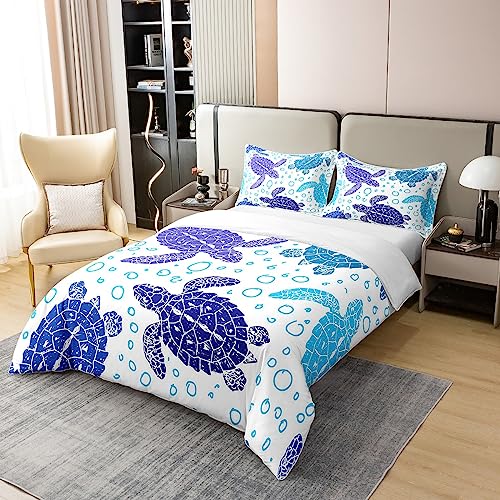 100% Cotton Sea Turtle Comforter Cover, Tortoise Blue Sea Duvet Cover King for Kids Boys Girls Teens Ocean Life Bedding Set - Image 2