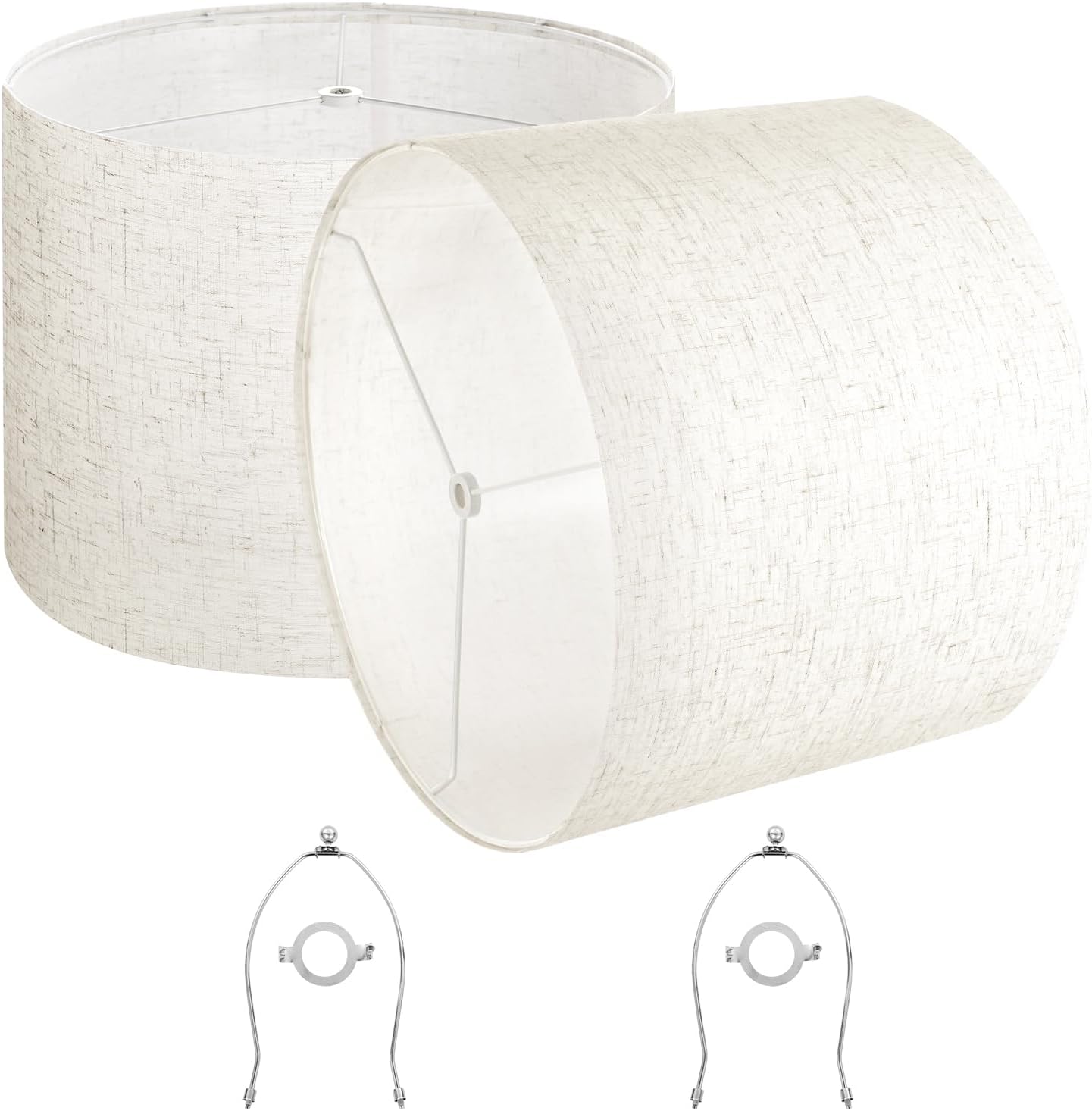 VEVOR Drum Lamp Shade 2 Set, 16 in Top x 16 in Bottom x 12 in High, Large Lampshade with Harp, Replacement Lamp Shade for Table Lamps Floor Lamps Pendant Lights, Easy Assembly Required (Light Linen) Light Linen 16"x16"x12"(Set of 2)