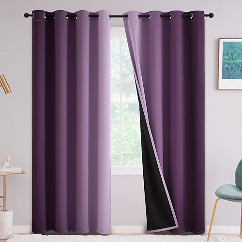 Miniatura 31 de Yakamok - Cortinas opacas 100% de 84 pulgadas de largo, cortinas azules para oscurecer la habitación, cortinas ombré para dormitorio, con ojales,