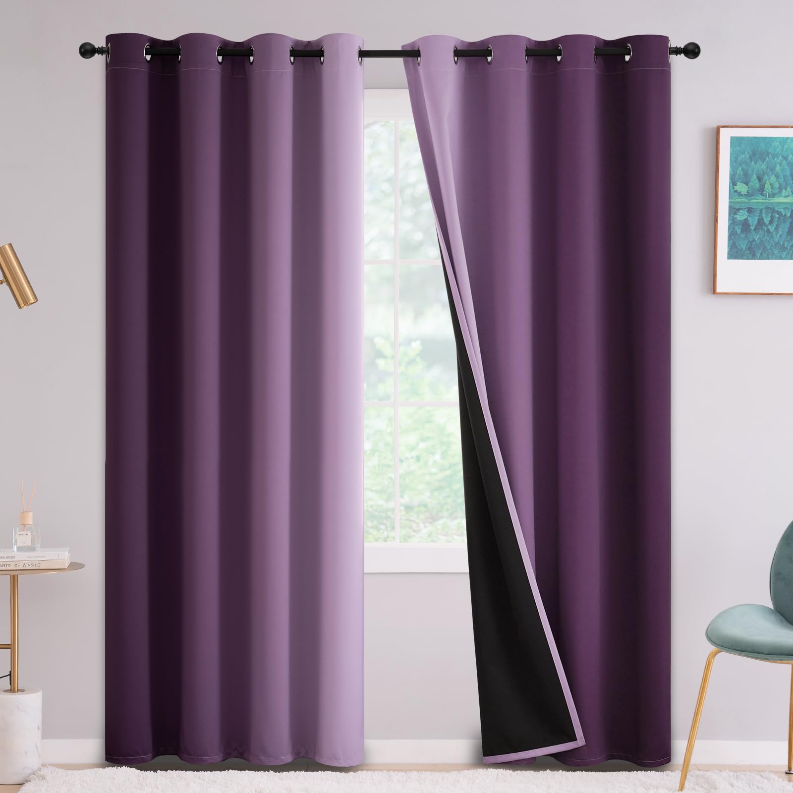 Yakamok Purple Blackout Curtains 84 inches Long for Living Room