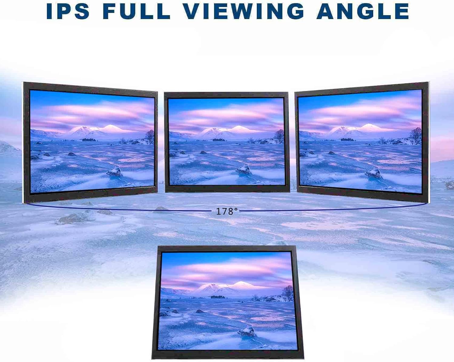 Monitor displaying a scene from multiple viewing angles to demonstrate IPS technology