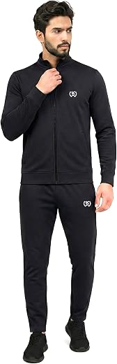 KWINGS Men's Athletic Gym Running Sports Tracksuit | Regular Fit Sportswear | Zip Closure | Stand Collar Design | 2 Side Z...