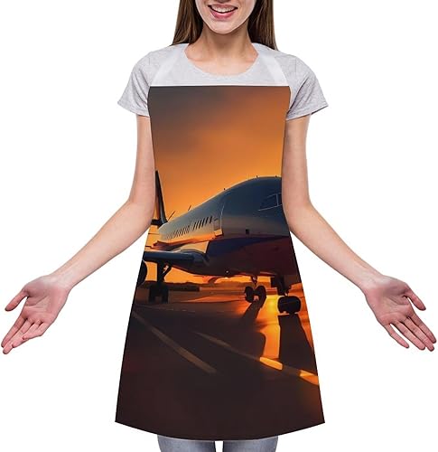 Miniatura 3 de MUSM Apron for Adults - 27.6 X 31.5 Inch, Heavy-Duty Polyester Aprons with Two Large Pockets, Waterproof Airplane at Sunset Kitchen Apron for