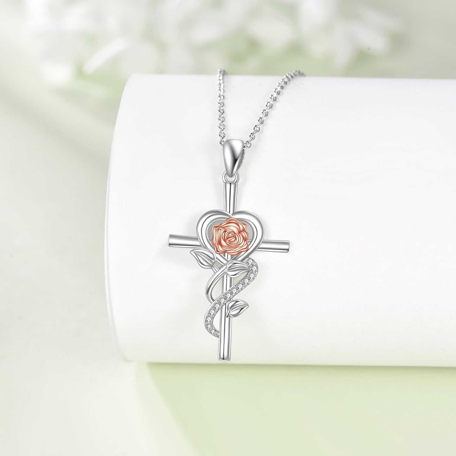 Cross Necklace Sterling Silver Cross Rose Birth Flower Pendant Necklace Jewelry Gifts for Women - Image 5