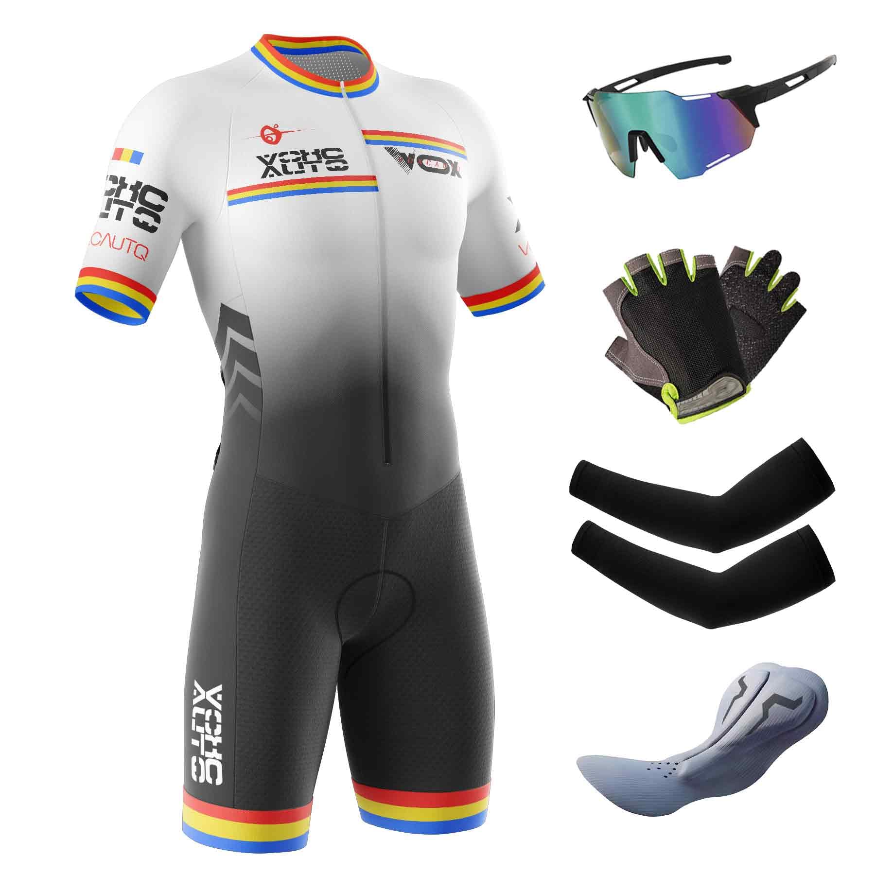 Homme Pro Trifonction Manches Courtes Sports de Plein Air Vêtements de Triathlon, Combinaison de Cyclisme pour Respirante, pour entraînement à vélo, Course à Pied,Natation