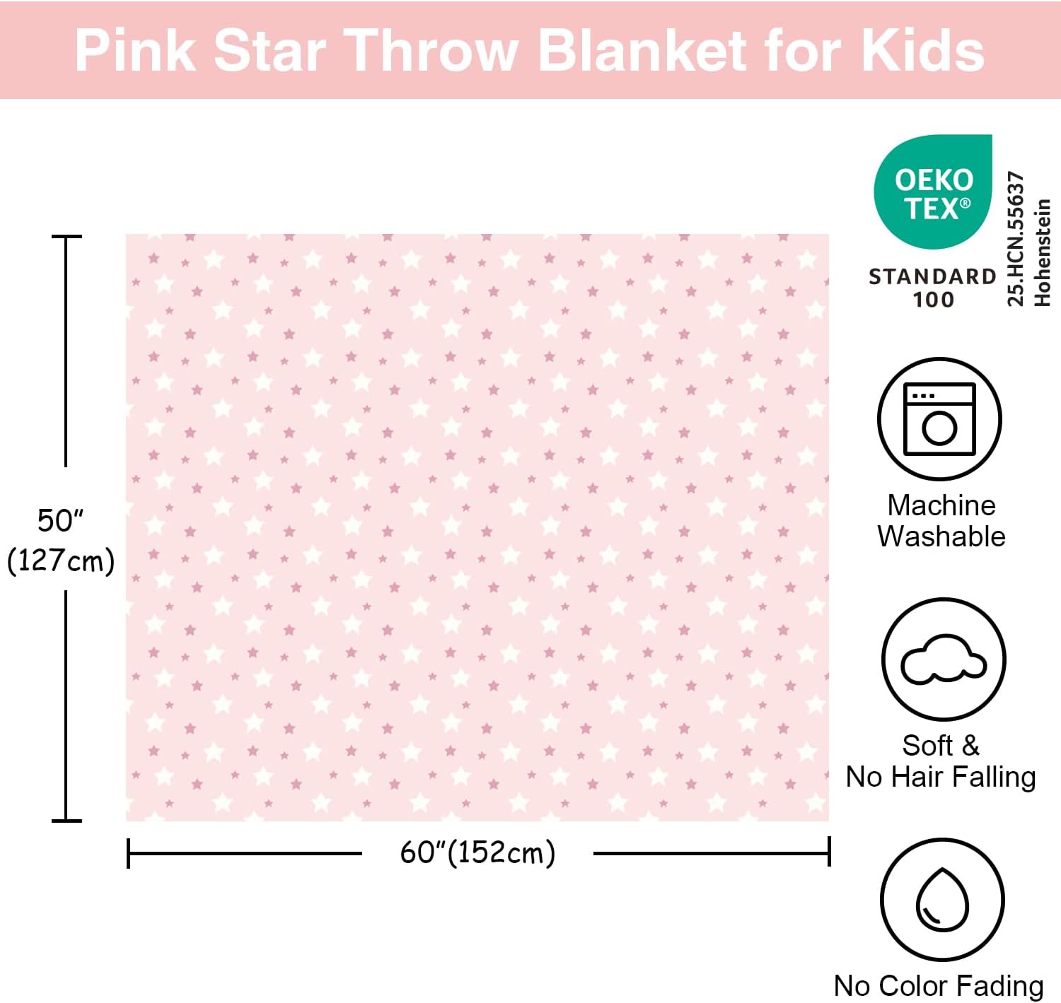 Kids Throw Blanket for Girls - 50"x60",Super Soft Cozy Star Pink Blankets for Kids,Perfect for School Couch Sofa Bed Room and Decoration - Image 3