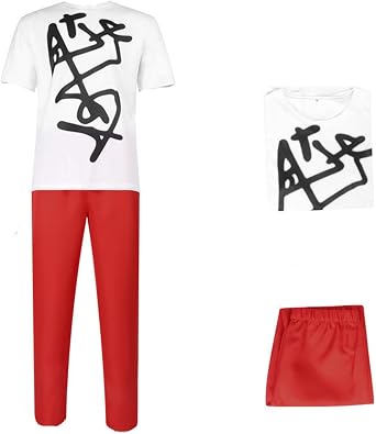 Cosplay Costume Printed T-shirt Red Pants Outfit for Halloween Party Stage Performance