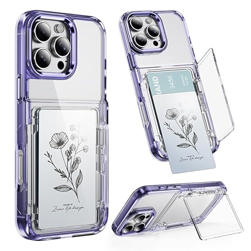 ZENIX DESIGN TECH iPhone16 Pro Max �p �N���A �J�[�h���[ 2�� �X�^���h�@�\�t�� TPU PC �ϏՌ� �J�[�h�P�[�X�t���w�ʎ��[ �o���p�[ �X�}�z�P�[�X ���^ �y�� �����P�[�X ZX-2card (�p�[�v��, iphon
