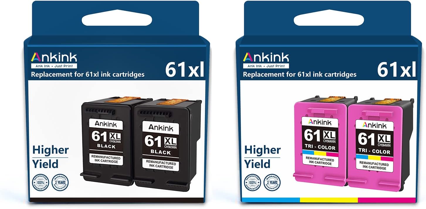 Ankink Remanufactured Ink Cartridge Replacement for HP 61XL (Black Color 4 Pack) for HP 61 XL Combo for HP61 HP61XL for 5530 4500 2540 4630 4501 4502 4635 3050 2542 3512 4632 3510 3050a 2514 2541