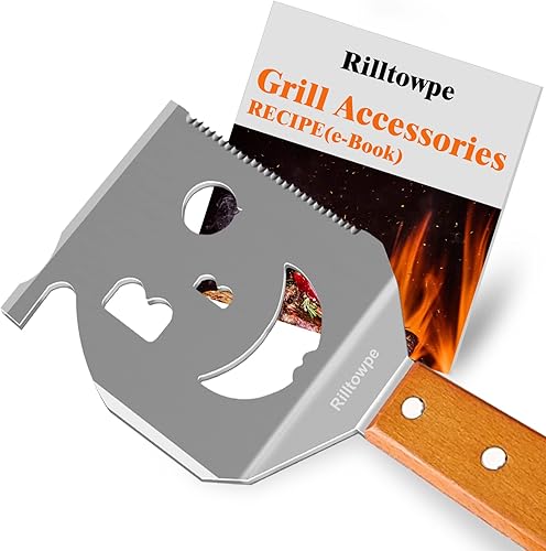 Espátula de barbacoa, espátula de barbacoa al aire libre, espátula de barbacoa de acero inoxidable con mango de madera, accesorios de barbacoa al