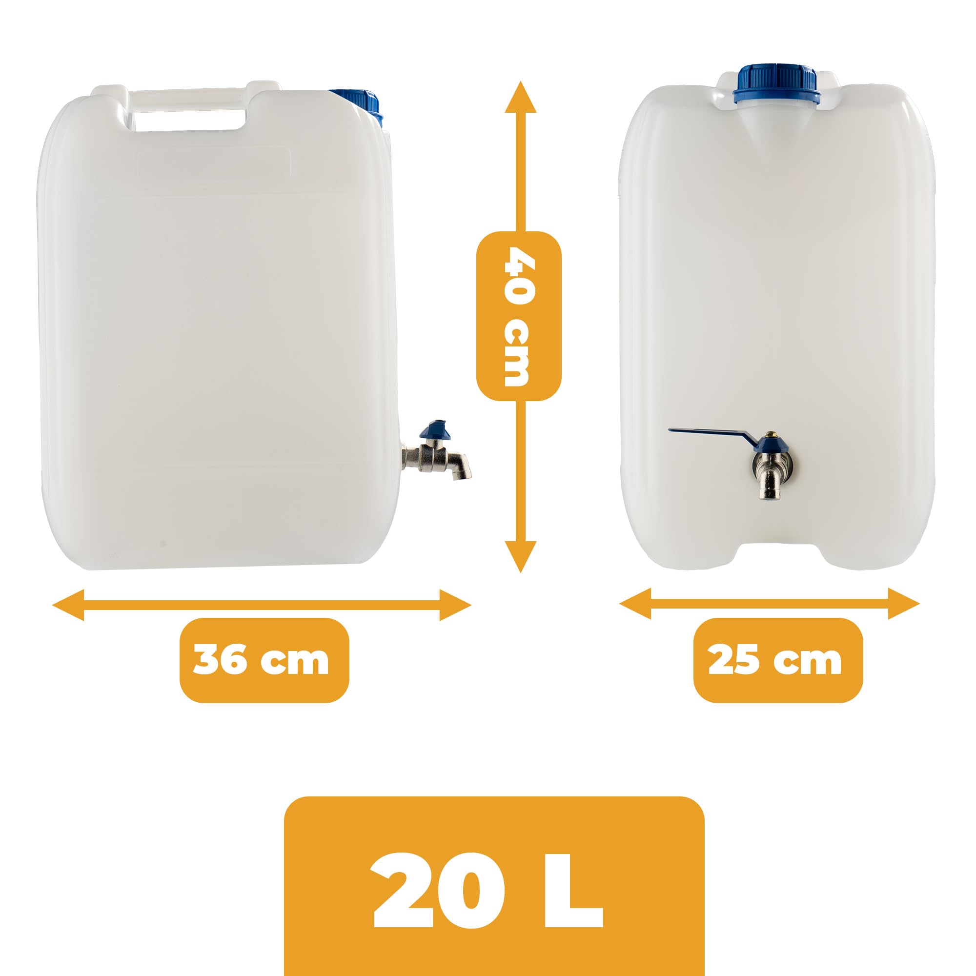 Zbiornik na Wodę z Zaworkiem Pojemnik Baniak Kanister 20L z Kranem 40x36x25 cm Tworzywo Sztuczne Biały