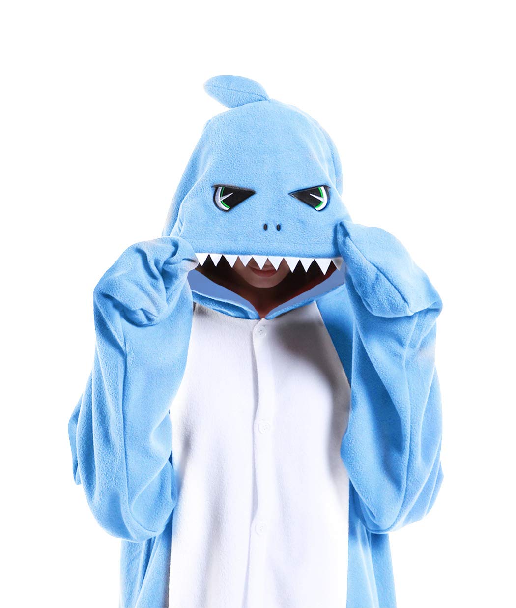 dressfan Unisex Pigiama di Squalo Costumi Animale Monopezzi Anime Shark Halloween Carnevale Costumi Regali Pigiama di Natale per Donna Uomo