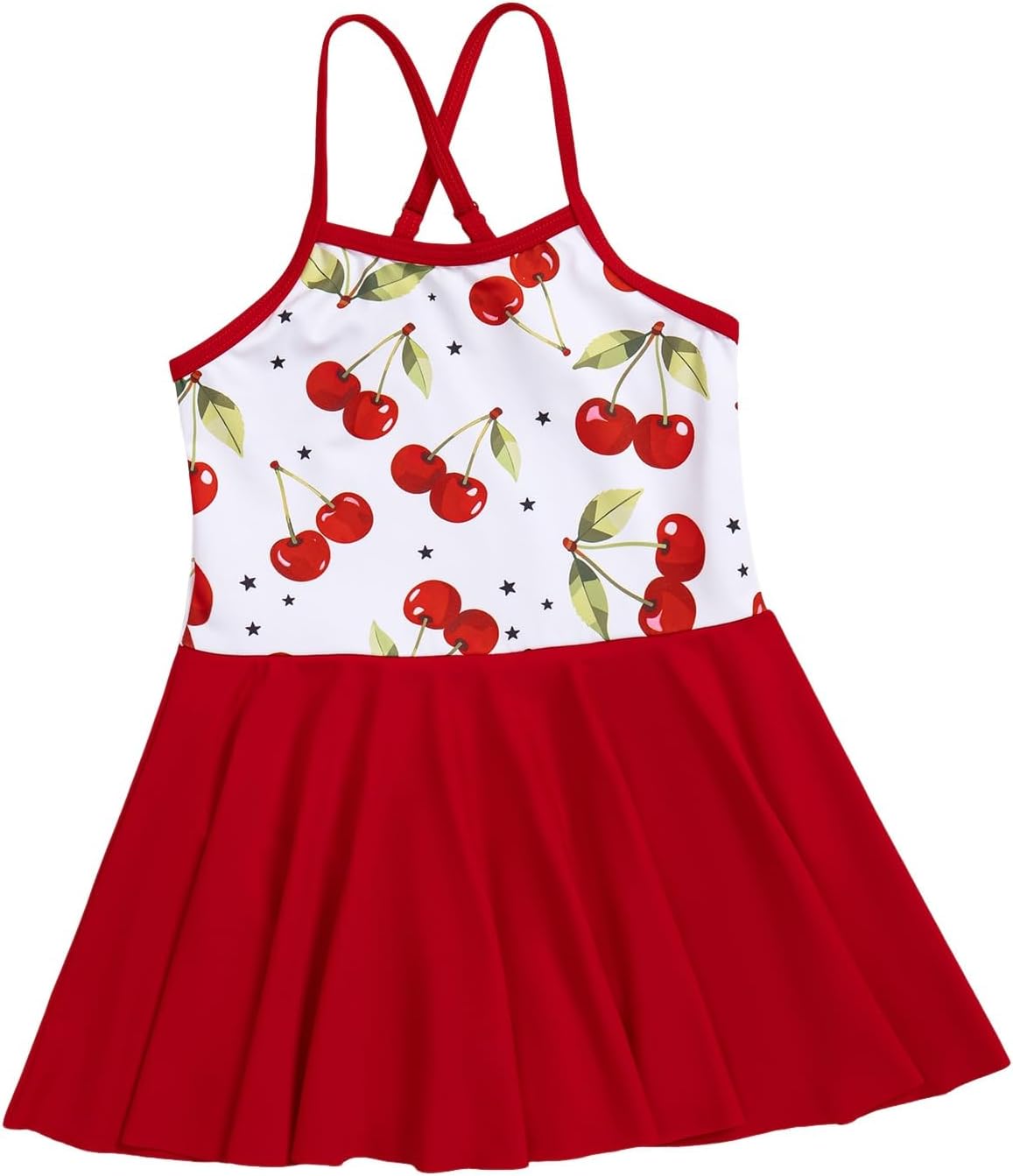 Girl's One Piece Swim Skirt Cross Back Swimsuit with Adjustable Straps Swim Dress for Kid 3-12 Years