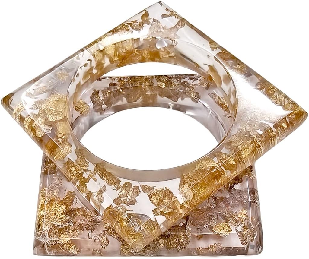 Fuschianet Accessories Transparent Square with Gold Flakes Resin Stackable Bangles for Women and Girls Set of 2