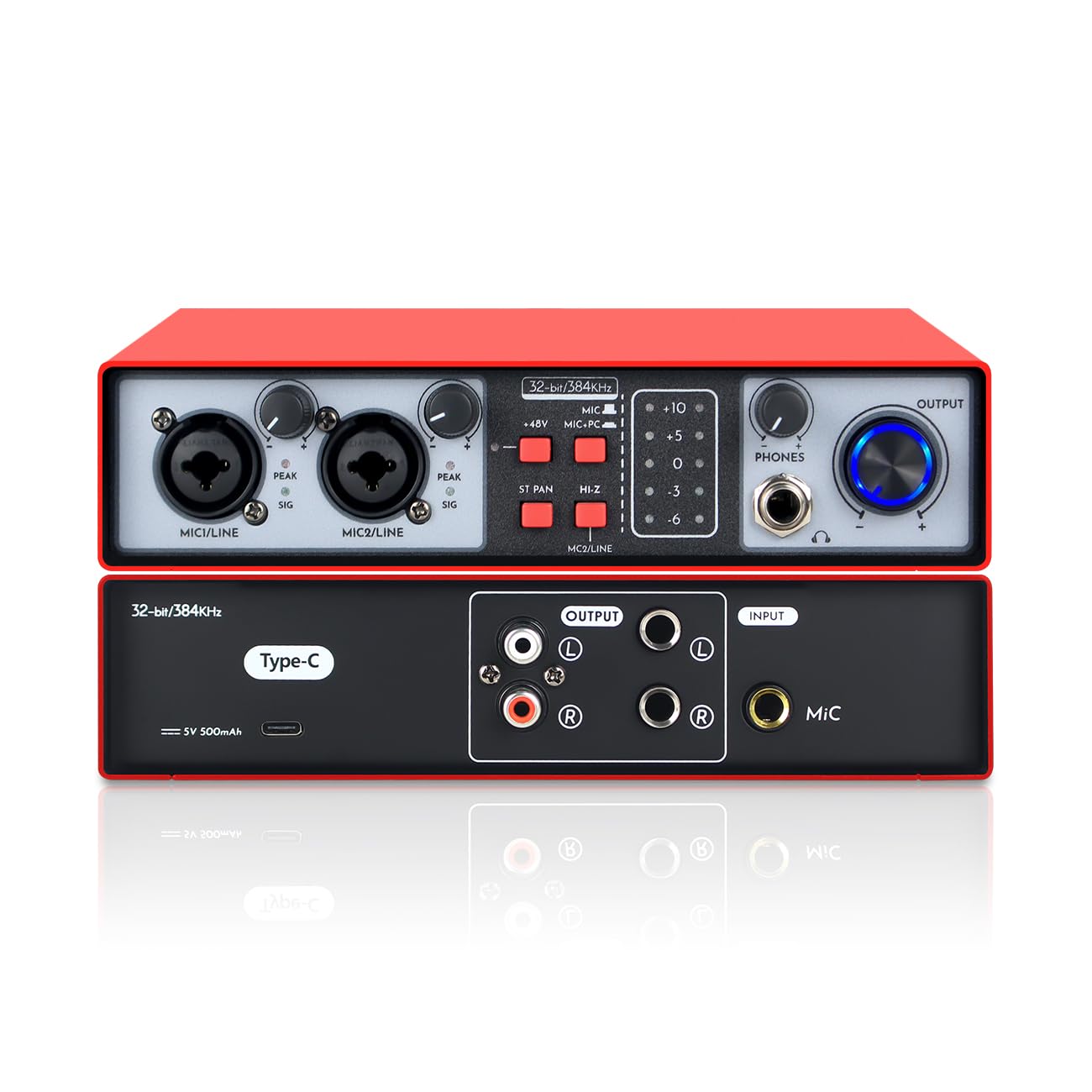 Interfaccia Audio USB 2 in 2-out, 32 Bit/384 kHz DSP, Registrazione Scheda Audio Mixer Audio per Home Studio può Collegare Microfono a Condensatore da 48 V, NMX02-RED