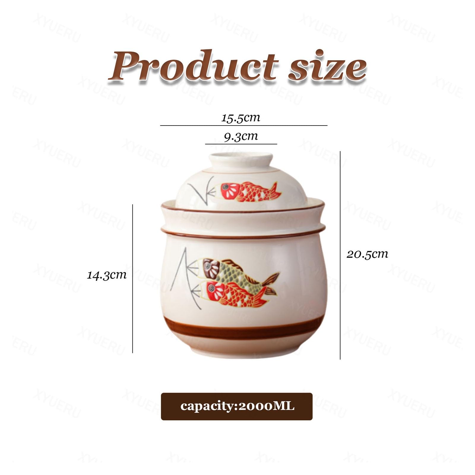Chinesisches Gärgefäß aus Keramik mit Gärdeckeln, Steingut-Einmachglas | Einmachglas mit breiter Öffnung for Sauerkraut, Kimchi und Essiggurken(2000ml)