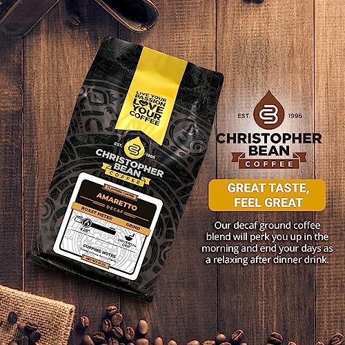 Christopher Bean Coffee Decaf Coffee Ground - Amaretto Flavored Coffee, Decaffeinated Coffee W/Non-Gmo Flavoring, Arabica Coffee Beans, Makes 30 Cups, Non-Dairy & Sugar-Free, 12 Oz #TOP2