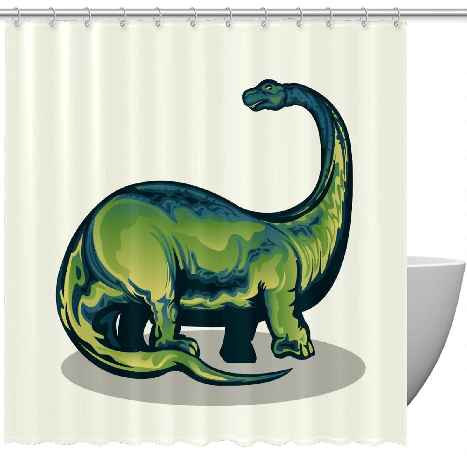 Rideau de douche dinosaure Brontasaurus grand format 182x182 cm vert