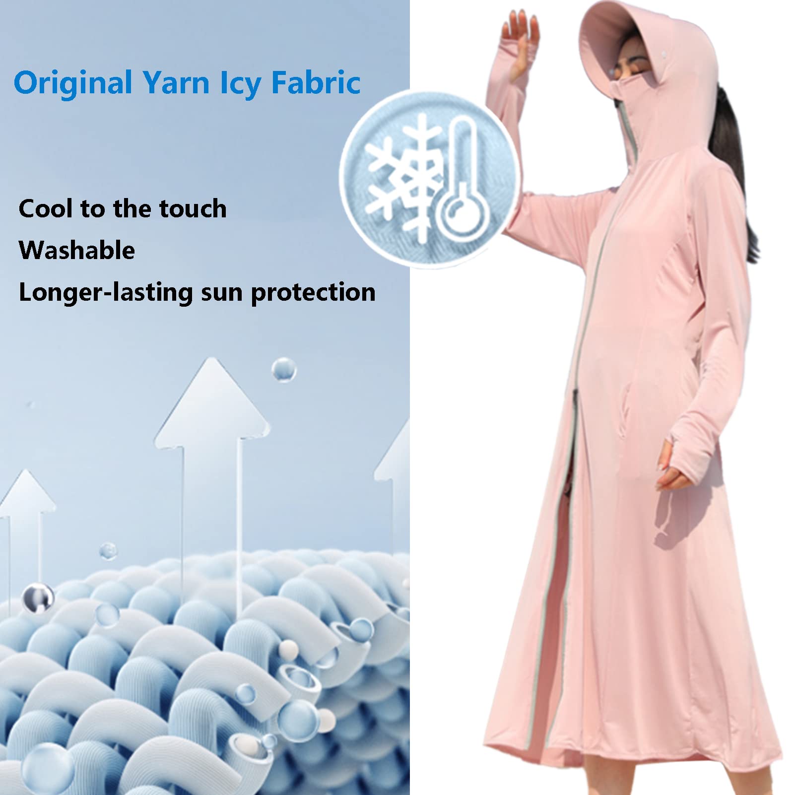 UPF 50+ Sonnenschutz-Kapuzenpullover, lange Jacke, UV-Schutz-Shirts für Frauen, Sonnenjacke, leichte, schnelltrocknende UV-Jacke, Sonnenschutz-Kapuzenpullover