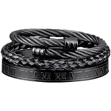 3pcs/set Classical Handmade Braiding Bracelet Hip Hop Men Pave CZ Leopard Head Roman Numeral Bracelet Stainless Steel Jewelry
