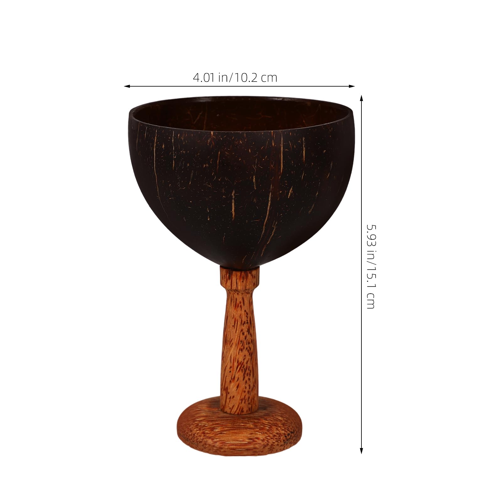 Cabilock Coconut Cups on Wooden Base Natural Coconut Shell Drinking Cup Wine Goblet Novelty Cocktail Glasses Beverage Juice Cup Hawaiian Theme Luau Party Cups 250ml