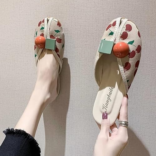 Women Mules Closed Toe Cloth Shoes Round Toe Backless Casual Flat Slippers Comfortable Summer Beach (Color : B, Size : 35) #TOP6