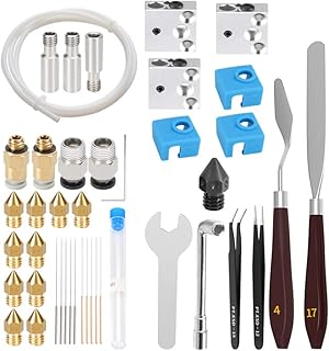 42Pcs Ender 3 Pro Nozzles kit, 1 MK8 Hardened Steel Nozzle +10 Nozzles + Heatbreak + CR10 Heater Block w/Silicone Sock + Cleaning Needle + 3D Printer Tools for Ender 5 Pro Ender 3 V2 CR10 3D Printer