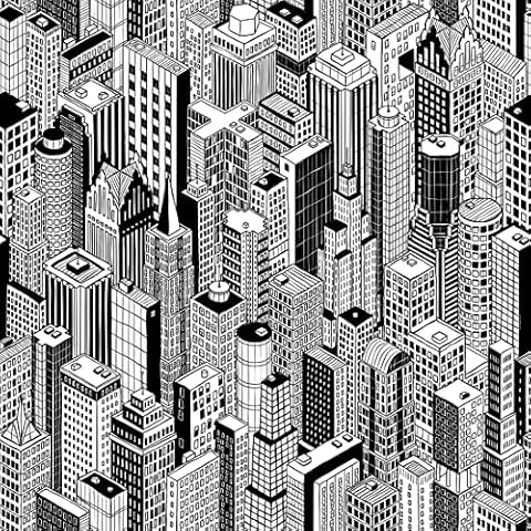 Qoubao Peel and Stick Modern Black White Graphic Wallpaper City Building Streets Contact Paper Shelf Liner Mural Roll Repositionable and Removable 17.7X117 Inches Cover