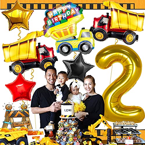 Katchon, Construction Balloons 2Nd Birthday Set - Truck Balloons 2Nd Birthday Decorations For Boys | Gold 2 Year Old Balloon, Truck Birthday Party Decorations | Construction Birthday Party Supplies #TOP7