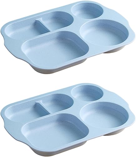 Incauca Paquete de 2 platos divididos de paja de trigo, platos llanos de 5 secciones, bandeja rectangular dividida para adultos, bandeja de almuerzo
