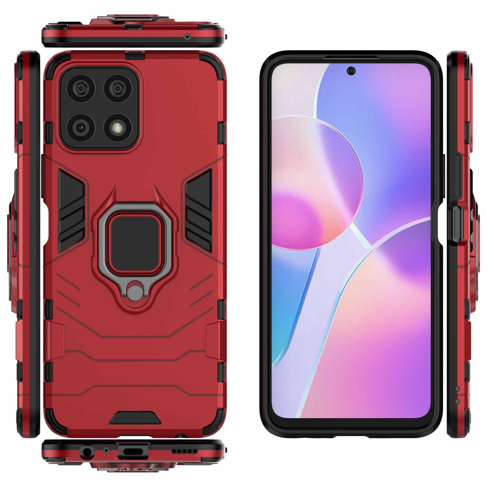 Cover Per Huawei Honor X8 - TPU E PC Antiurto, Con Anello Girevole 360°, Rosso